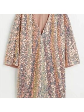 H&M Rose Gold Sequin V‑Neck Dress
